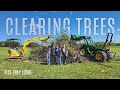 Clearing Trees With an Excavator &amp; Family! - (HUGE burn Pile Fire)