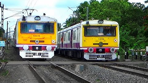 Single Wind Shield Similar Model Parallel EMU Local Trains Crossing | Eastern Railways