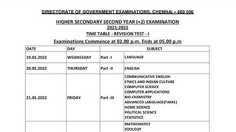 First Revision and second Revision 2021-2022||Time table||Official||10th and 12th standard||