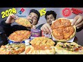 Indian dominos vs pizza hut cheesy chicken pepperoni pizza veg supreme pizza garlic bread mukbang