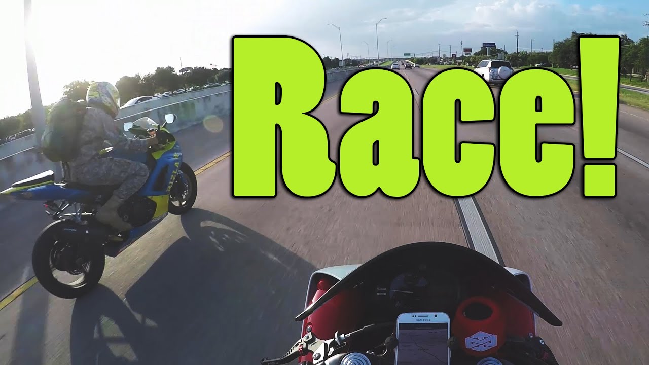 Yamaha R1 vs GSXR Highway Race! - Spotted by Cop