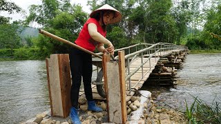 Building a bamboo bridge to the island off grid  Build and Pour concrete of the bridge gate