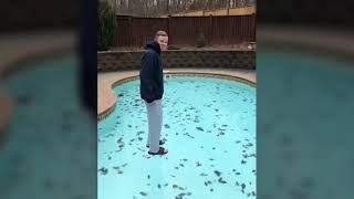 Frozen Pool Cracks Under Teen