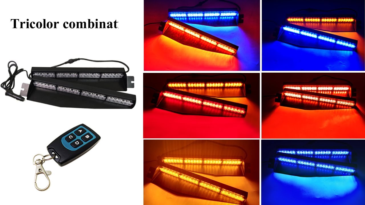 34 inch, Wireless Remote Control, Red/Amber/Blue Tricolor Emergency Visor Lights Multicolor Strobe Warning Flashing Interior Windshield Lights for Firefighter Police Vehicles Trucks 