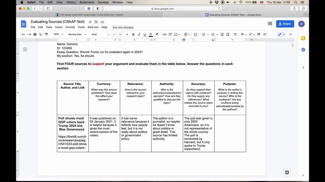 Evaluating Sources A CRAAP Test Tutorial/Example YouTube