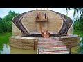 How To Build 2-Story Resort Bamboo House, Water Slide, Stairs, Swimming Pool &amp; Bed By Hand Tool -4