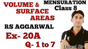 Ex - 20A | Rs Aggarwal | Q- 1 to 7 | Volume and surface area Class 8 maths solutions q 1,2 3,4,5,6,7