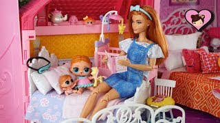 Barbie Doll Family LOL Surprise Baby Bedtime Night Routine -  Barbie Dollhouse & Grocery Shopping