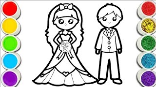 Beautiful Bride and Groom Drawing Painting and Colouring For kids Tolders. How to draw a cute cake