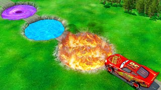 Mega Fire & Water & Portal Pit Vs McQueen and Pixar cars! BeamNG. drive!