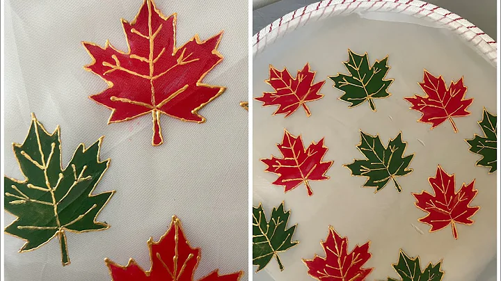 Easy and Simple painting on organza fabric|Christmas leaf fabric painting|Golden gutta cone#diy 