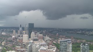 Birds-eye view of wall of rain moving through Boston Timelapse Shows Severe Thunderstorms Move Through Boston