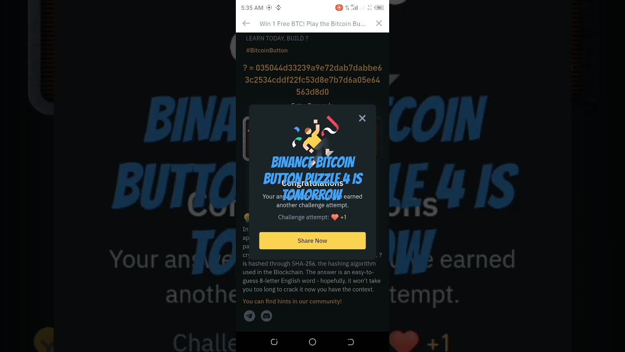 BINANCE BITCOIN BUTTON PUZZLE 4 ANSWER IS TOMORROW 