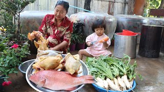 Download Lagu Ocean fish, chickens, vegetable cooking | Healthy family food cooking | Sreypov Life shoe MP3