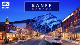 BANFF, Canada - Christmas decorated WORLD FAMOUS town  - 4K HDR Cinematic Walking Tour