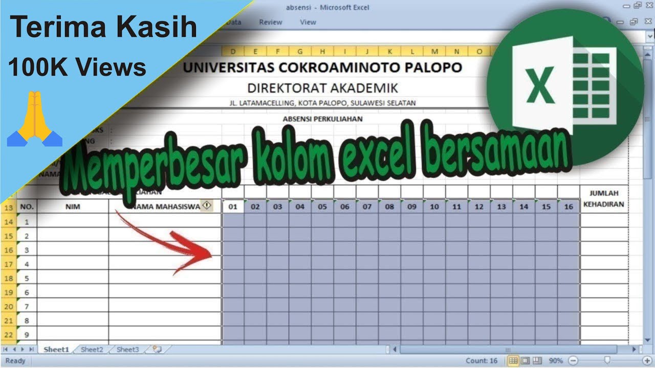 Cara memperbesar ukuran kolom excel secara bersamaan youtube