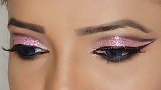 Pink Glitter Wing Cut Crease Eye Makeup Tutorial by Beauty Style Lata all in one