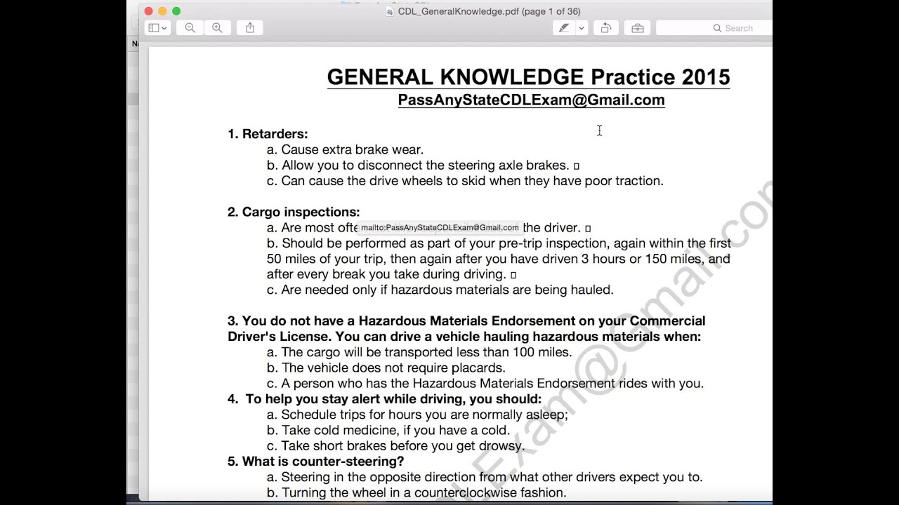 Free Cdl General Knowledge Test Answers Dasepositive