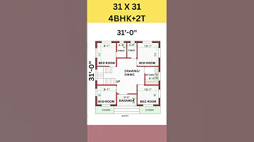 4 bed room village home plan in 31x31 feet, 31 by 31 makan ka naksha #shorts #homeplan #gharkadesign