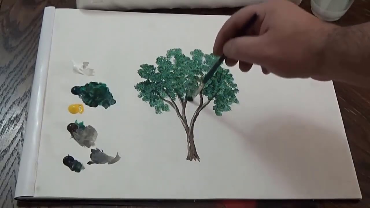 تعليم رسم شجرة بالوان الأكريليك Youtube