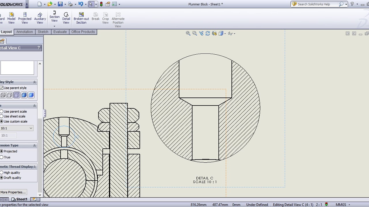 SolidWorks Tutorial in Tamil 80 : Detail View | View Layout | Drafting ...
