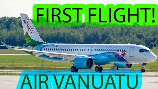 FIRST FLIGHT!! Air Vanuatu Airbus FIRST A220-300 takes off from Montreal (YMX/CYMX)