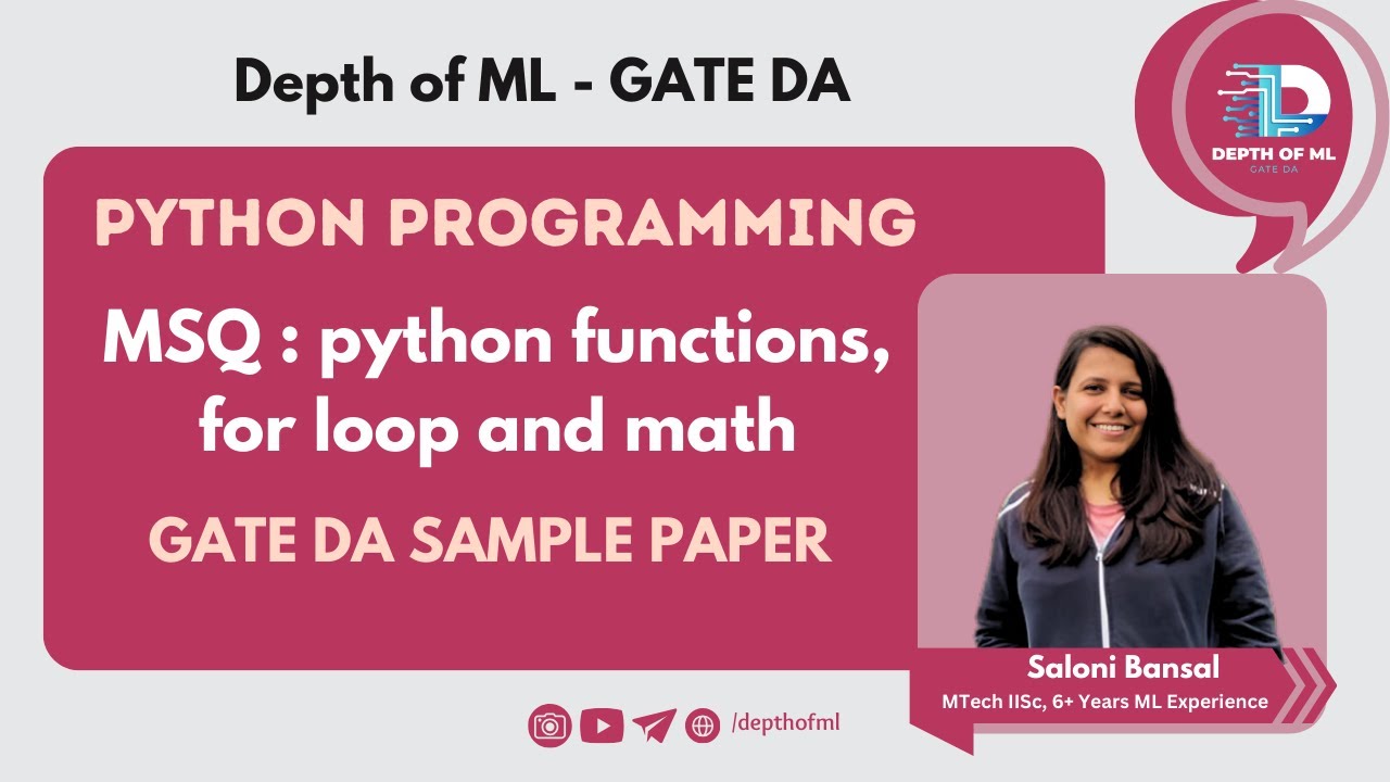 Q51 GATE DA Sample Paper Python Programming PYQ python functions, for ...