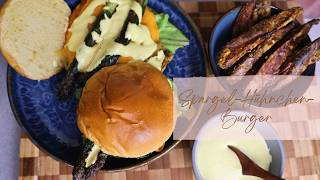 Crispy Asparagus Chicken Burger with Hollandaise Sauce and Purple Sweet Potatoes