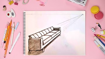 How To Draw Sofa  In One Point Perspective Very Easy🛋