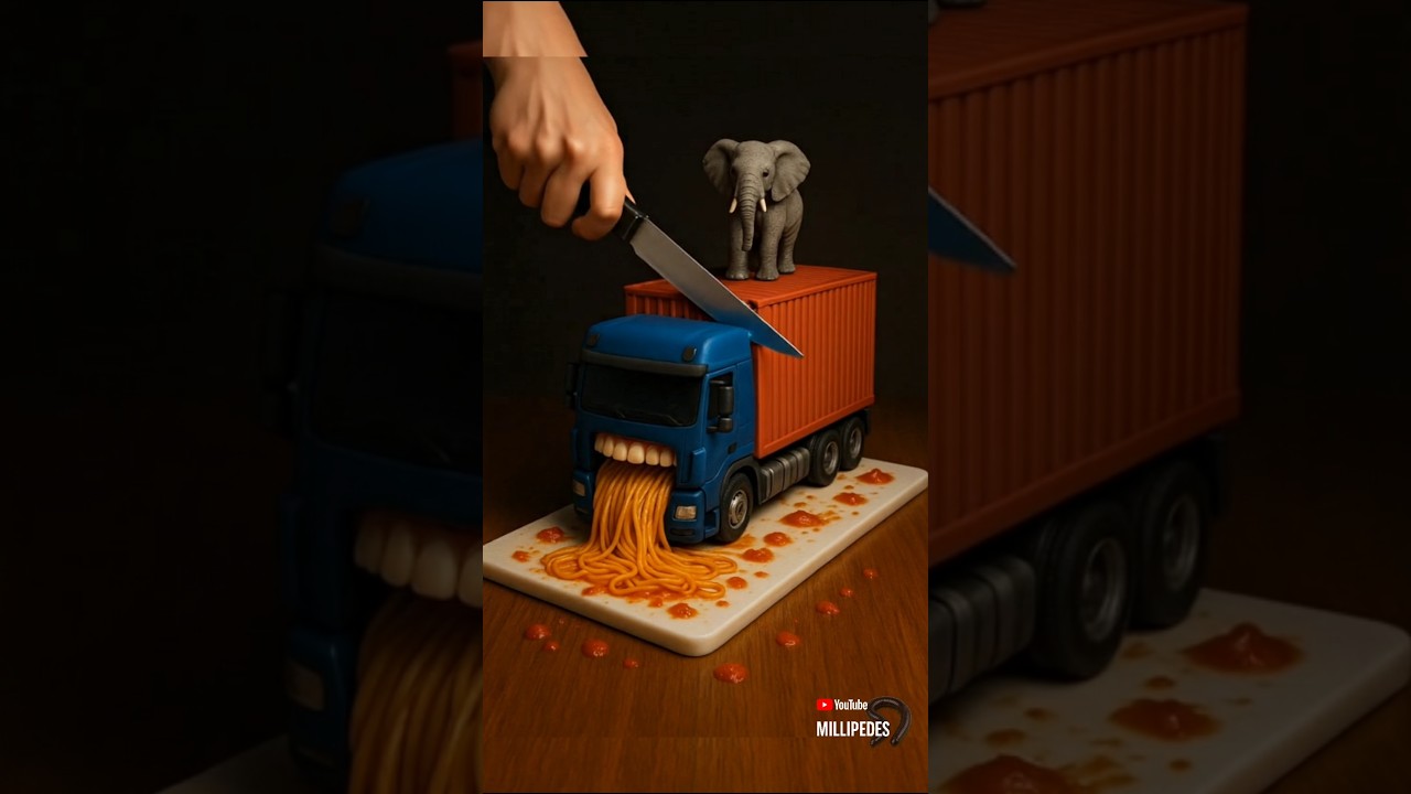 “ASMR Cutting Fuel Tanker Cake – Satisfying Red Cream Explosion”