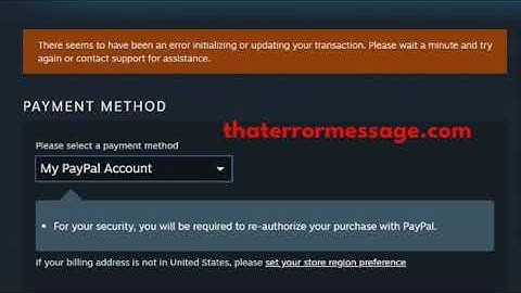 There seems to have been an error initializing or updating your transaction (Steam)