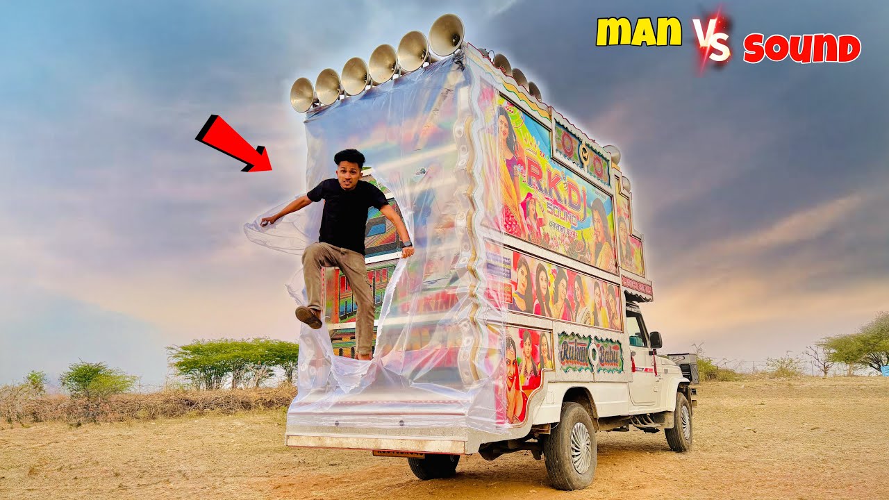 Man vs Dj Sound Challenge !! DJ track covered with plastic and man put inside