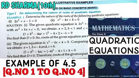 RD SHARMA CLASS 10 QUADRATIC EQUATIONS EXAMPLE OF EX- 4.5[Q.NO 1 TO 4] MATH FEAR | CHAPTER 4 |CBSE