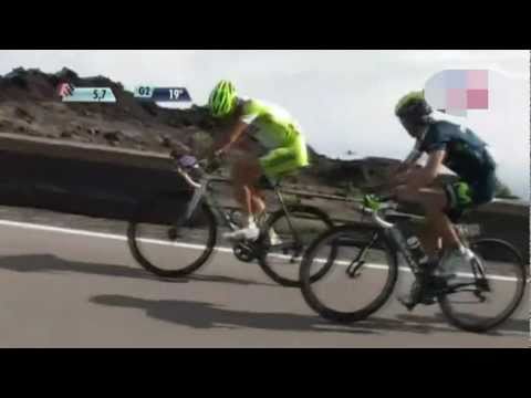 Alberto Contador turns to Ashes his rivals at the Etna Volcano, Giro d'Italia 2011 Stage 9..