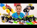 Vlad i Niki bawią się zabawkowymi ciężarówkami | Monster Trucki Hot Wheels