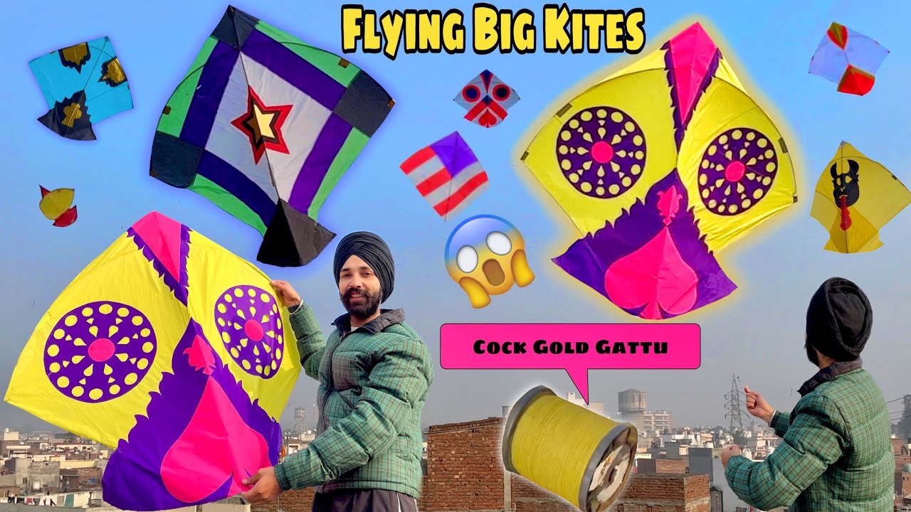 Flying Biggest Kites With Cock Gold Gattu🔥Pakistani Kites 3Tawa😍 Desi