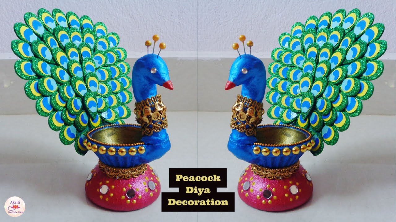 DIY Peacock Diya Decoration|DIY Diya Stand|Diya Decoration Idea ...