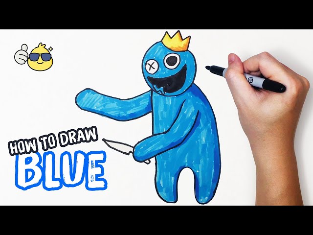 How to DRAW CHARACTER of RAINBOW FRIENDS - BLUE  Drawing in the Friday  Night Funkin style 