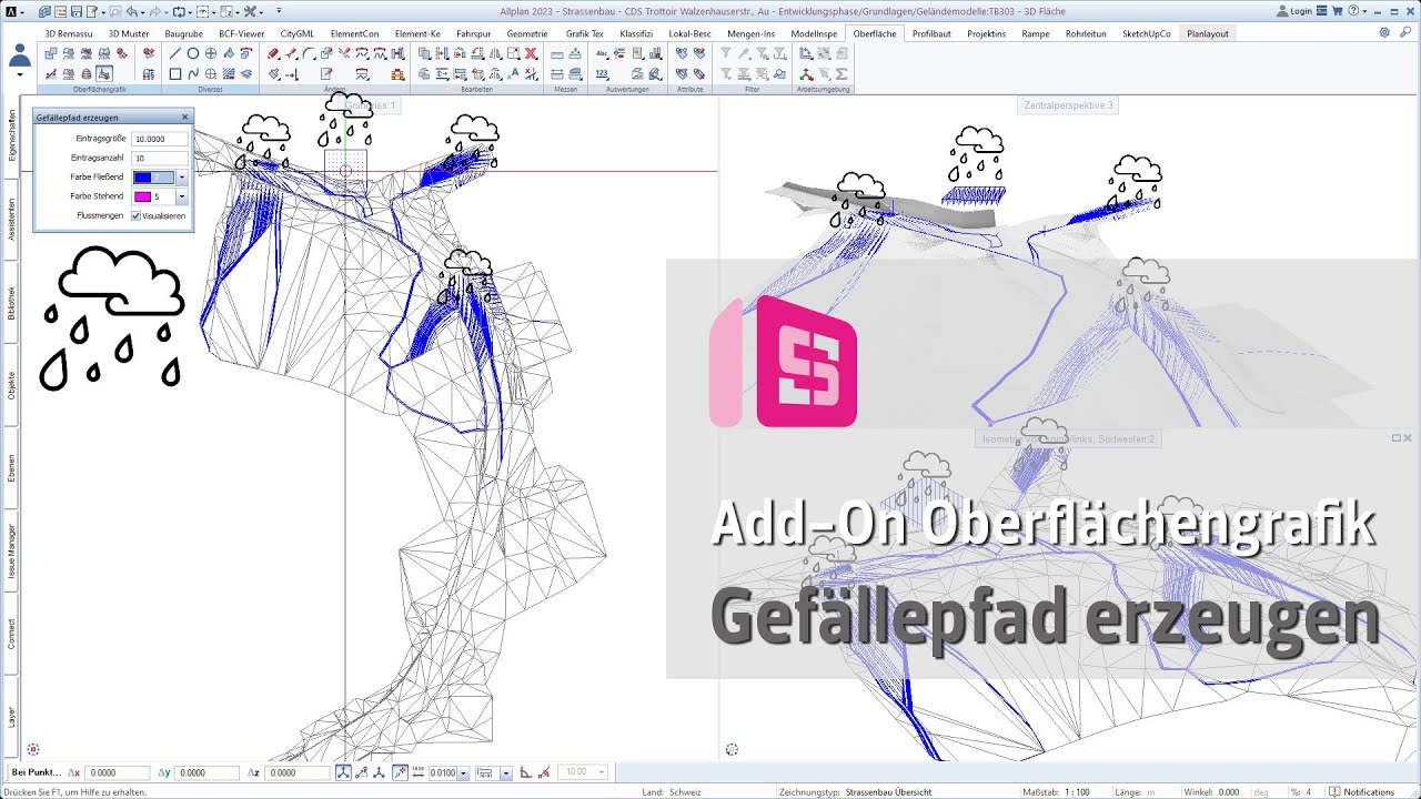 ALLPLAN Add-On Oberflächengrafik - Gefällepfad erzeugen - YouTube