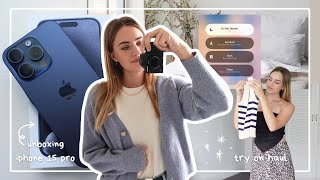 weekend vlog ✨ UNBOXING the *new* iphone 15 pro & staple wardrobe try on haul