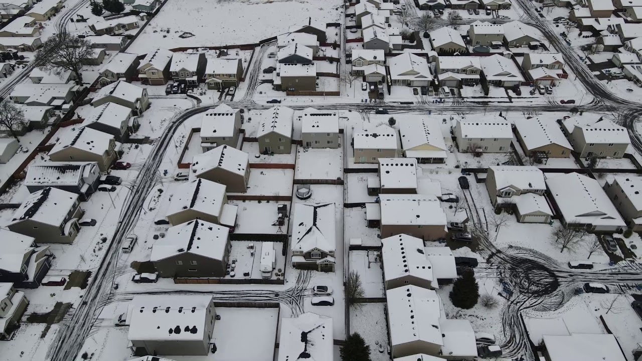Snow in Vancouver WA. Drone view. NE 122 & NE49.