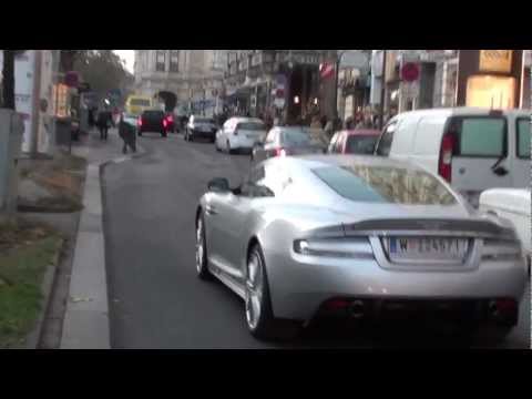 silver-aston-martin-dbs---start-up,-revs,-acceleration-and-walkaround-in-vienna