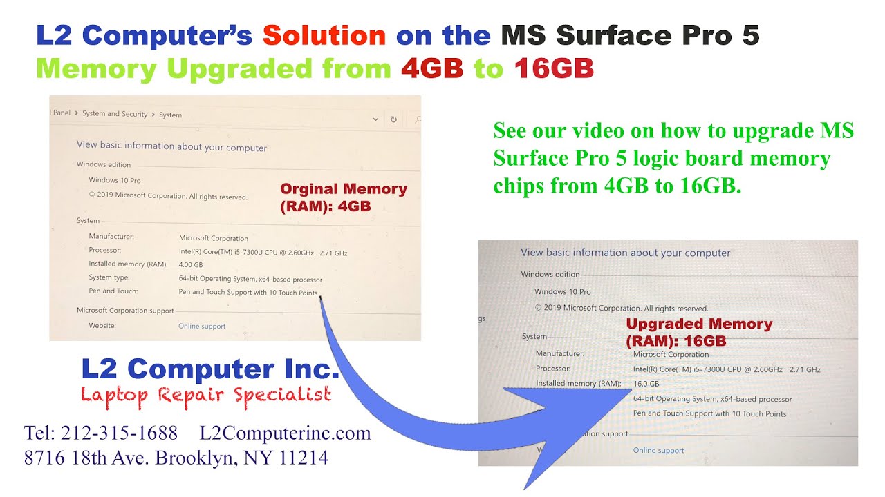 Microsoft Pro 5 Memory Upgrade Motherboard Repair Service Computer Inc. - YouTube