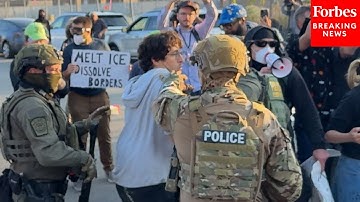 RAW VIDEO: Federal Agents Shove Protestors During Demonstration Outside Chicago-Area ICE Facility