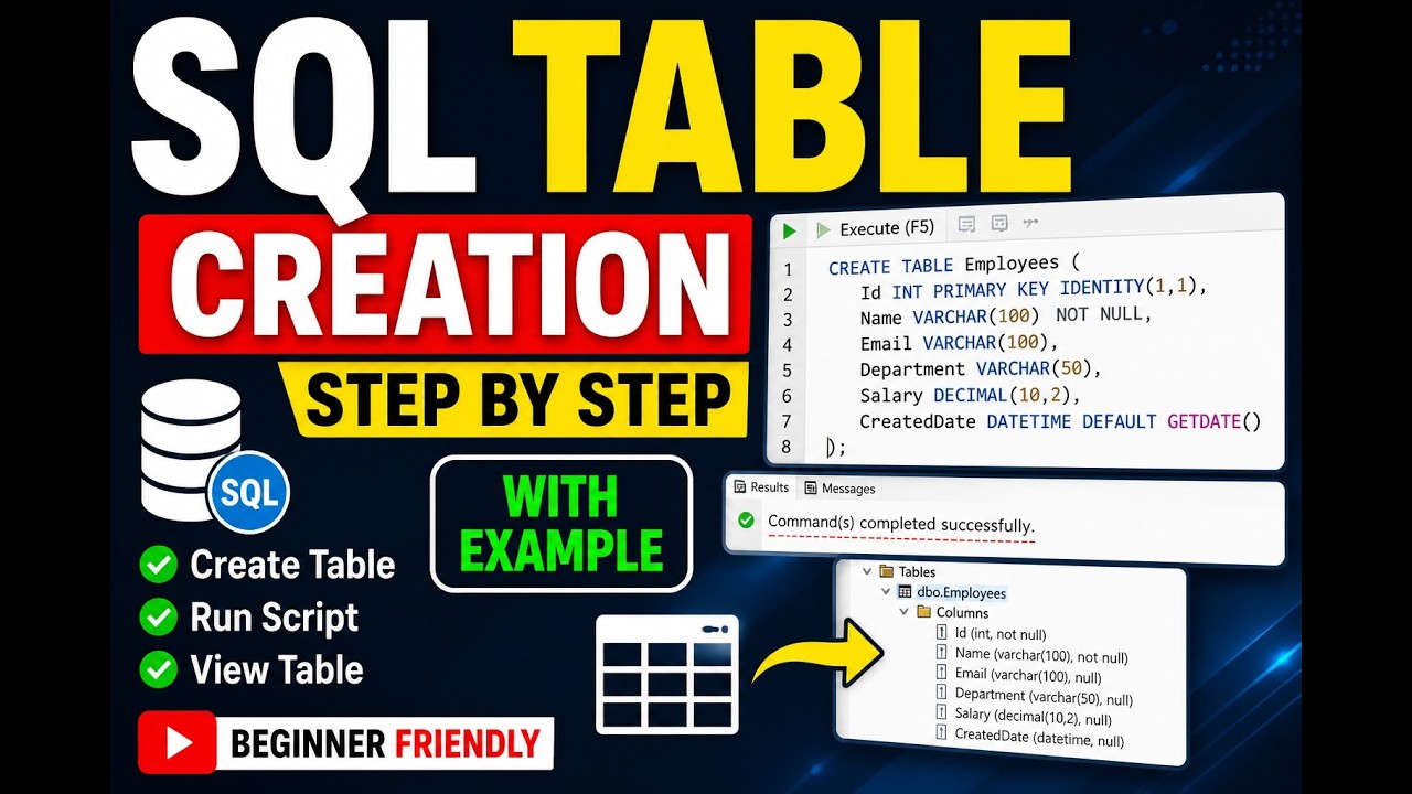 SQL Table Creation Tutorial (Step-by-Step Guide for Beginners) - YouTube