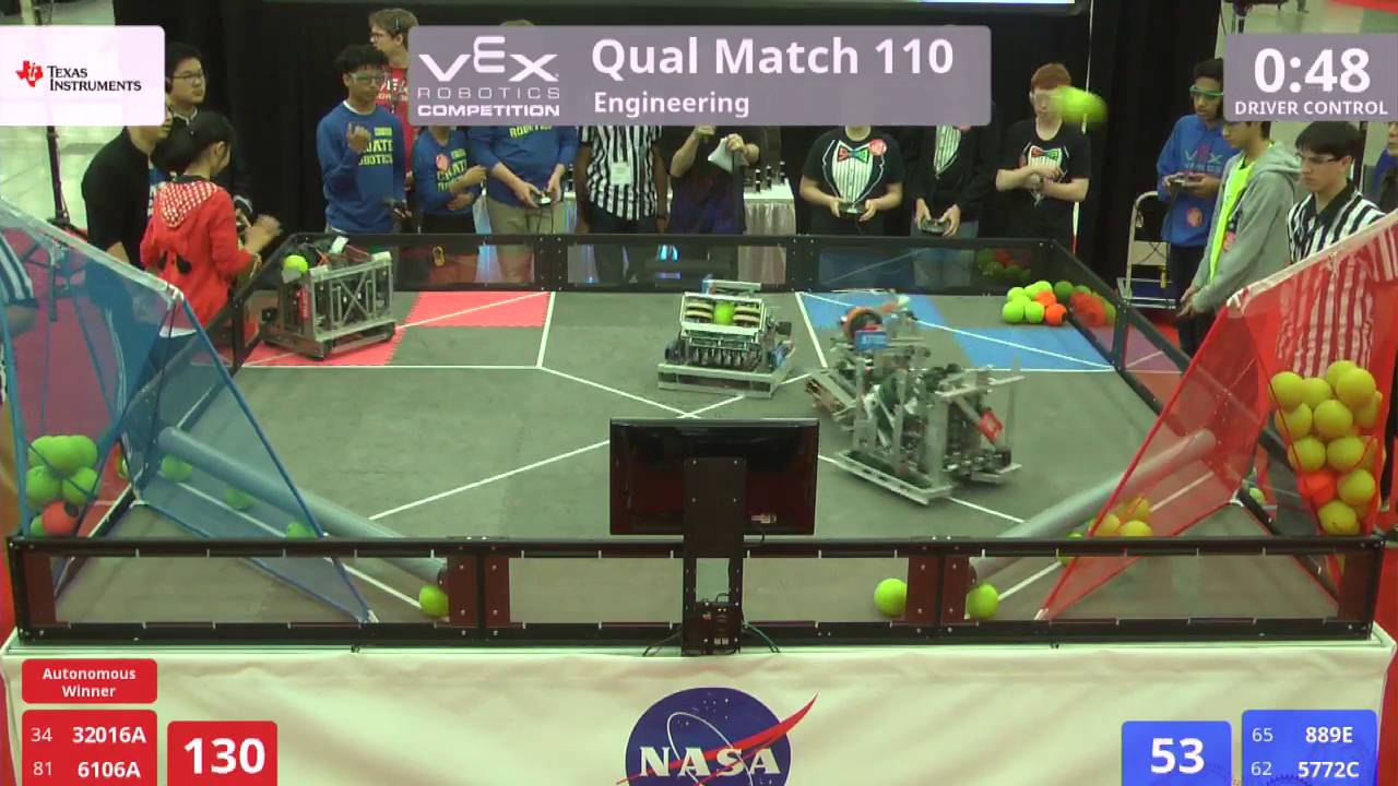 VEX Worlds 2016 - VRC High School - Engineering - Qual 110 (32016A 6106A) 195 vs 81 (889E 5772C)