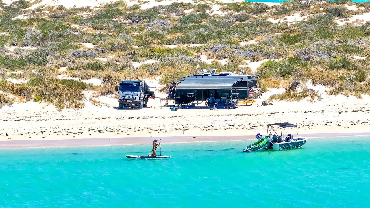 Ultimate OFF GRID Beach Camp! Truck, Caravan & Boat Set Up! - YouTube