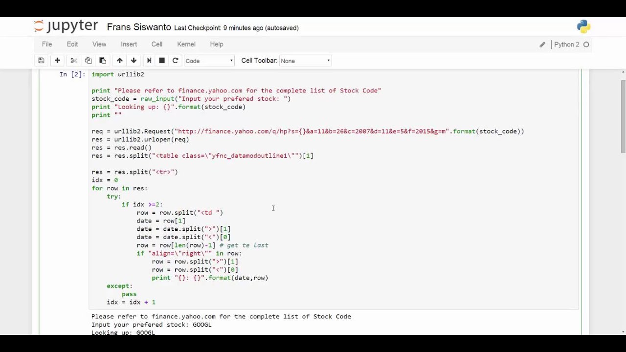 Use Jupyter to get Stock Data (Real time) - YouTube