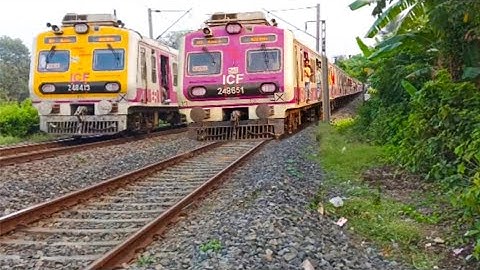 Different Model Modern EMU local trains perfect timing crossing moment showcase at Indian Railways 