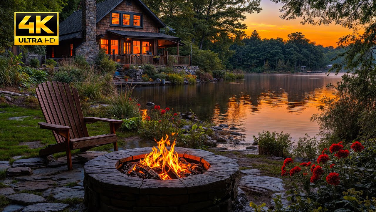 Relaxing Spring Sunset at the Cottage: Lake Views, Cozy Fire Pit and Nature Sounds for Stress Relief